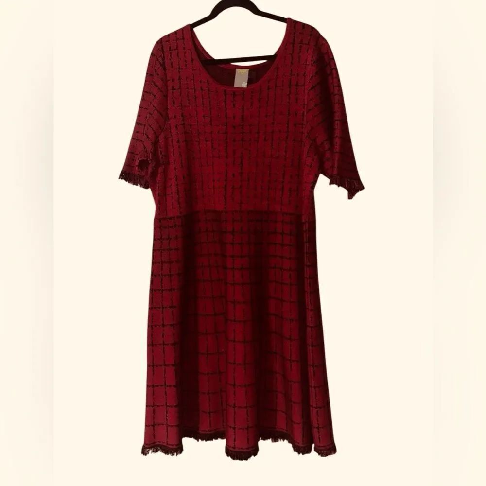Taylor Red and Black Checkered Midi Dress Woman’s Size 3X
